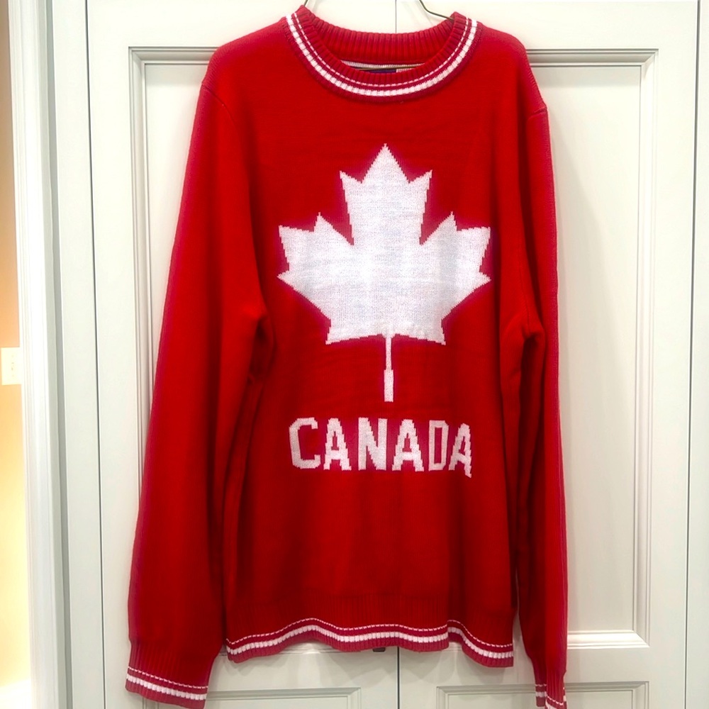 Tipsy Elves Red Maple Leaf Crewneck Sweater. Size Men’s large Canada